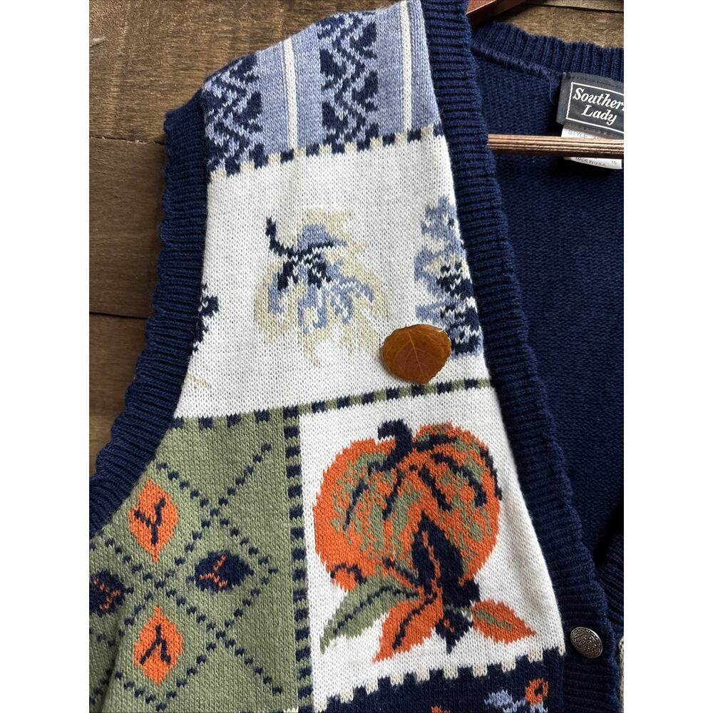Vintage Southern Lady Thanksgiving Fall Halloween Sweater Vest Sz L - Picture 2 of 8